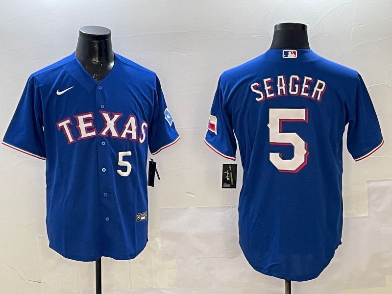 Men Texas Rangers #5 Seager Blue Game 2025 Nike MLB Jersey style 2